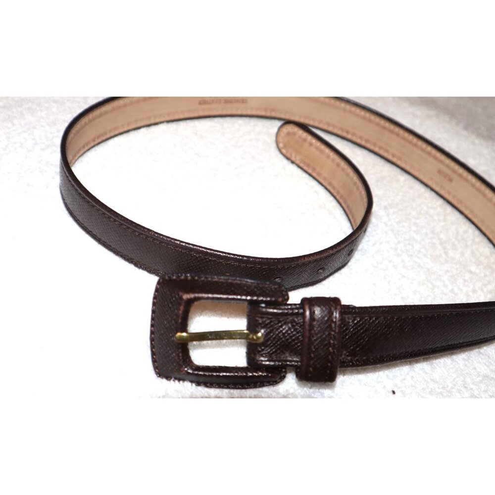 De Vecchi Italy Brown Textured Leather Belt Designer 90s Vintage Waist Belt 35"
